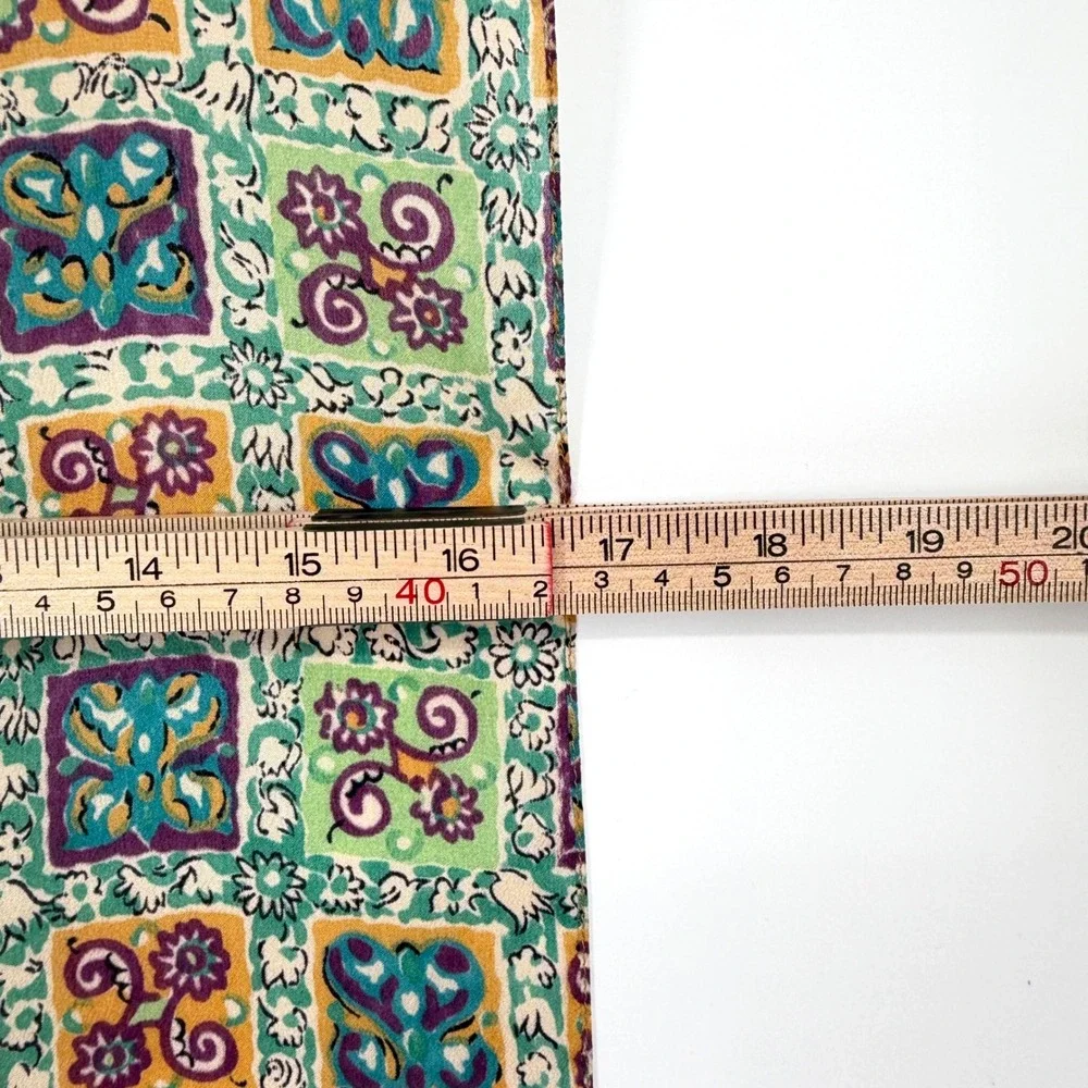 Vintage Liberty of London Silk Scarf 17x50‎ Green Purple Gold Floral Tile Print